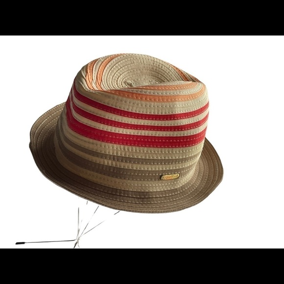 CALVIN Klein natural coral peach stripe summer hat. - Picture 11 of 12